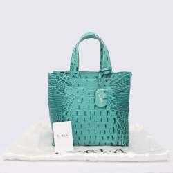 Pre Owned Furla Turquoise Croc Embossed Leather Divide It Tote