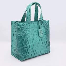 Pre Owned Furla Turquoise Croc Embossed Leather Divide It Tote