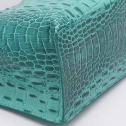 Pre Owned Furla Turquoise Croc Embossed Leather Divide It Tote