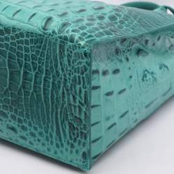 Pre Owned Furla Turquoise Croc Embossed Leather Divide It Tote