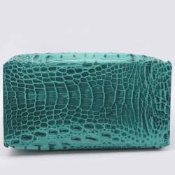 Pre Owned Furla Turquoise Croc Embossed Leather Divide It Tote