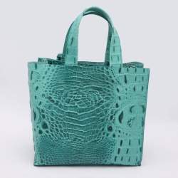 Pre Owned Furla Turquoise Croc Embossed Leather Divide It Tote