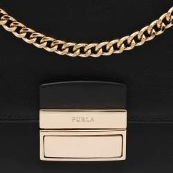 Pre Owned Furla Black Leather Push Lock Flap Crossbody Bag