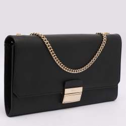 Pre Owned Furla Black Leather Push Lock Flap Crossbody Bag