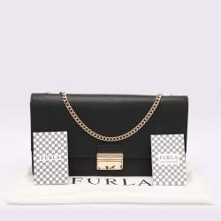 Pre Owned Furla Black Leather Push Lock Flap Crossbody Bag