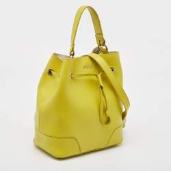 Furla Yellow Leather Stacy Drawstring Bucket Bag