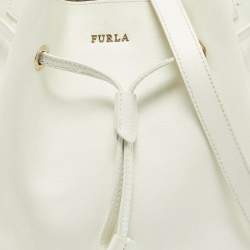 Furla White Leather Stacy Drawstring Bucket Bag