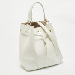 Furla White Leather Stacy Drawstring Bucket Bag