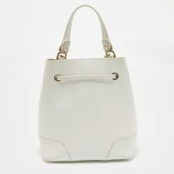 Furla White Leather Stacy Drawstring Bucket Bag