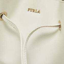 Furla White Leather Stacy Drawstring Bucket Bag