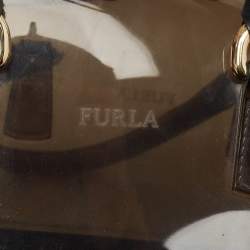 Furla Black/Beige Leopard Print Rubber and Leather Candy Satchel