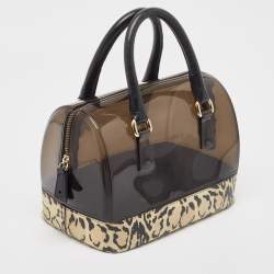 Furla Black/Beige Leopard Print Rubber and Leather Candy Satchel