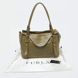 Furla Green Leather Top Zip Tote