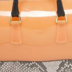 Furla Orange/Grey Rubber and Python Print Leather Medium Candy Satchel