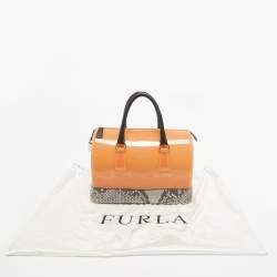Furla Orange/Grey Rubber and Python Print Leather Medium Candy Satchel