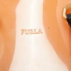Furla Orange/Grey Rubber and Python Print Leather Medium Candy Satchel