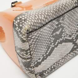 Furla Orange/Grey Rubber and Python Print Leather Medium Candy Satchel