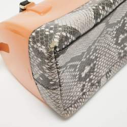 Furla Orange/Grey Rubber and Python Print Leather Medium Candy Satchel