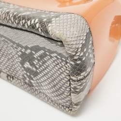 Furla Orange/Grey Rubber and Python Print Leather Medium Candy Satchel