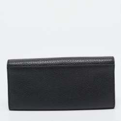 Furla Black Leather Logo Flap Continental Wallet