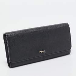 Furla Black Leather Logo Flap Continental Wallet