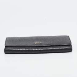 Furla Black Leather Logo Flap Continental Wallet