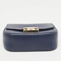 Furla Navy Blue Leather Mini Metropolis Chain Crossbody Bag