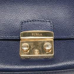 Furla Navy Blue Leather Mini Metropolis Chain Crossbody Bag