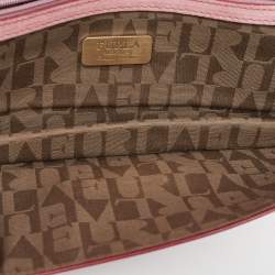 Furla Pink Woven Leather Turnlock Clutch