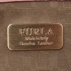 Furla Pink Woven Leather Turnlock Clutch