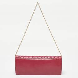 Furla Pink Woven Leather Turnlock Clutch