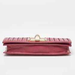 Furla Pink Woven Leather Turnlock Clutch