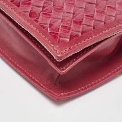 Furla Pink Woven Leather Turnlock Clutch