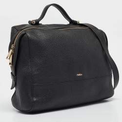 Pre Owned Furla Black Leather Top Zip Satchel