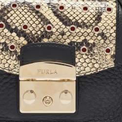 Furla Black/Beige Python Embossed and Leather Mni Metropolis Crossbody Bag