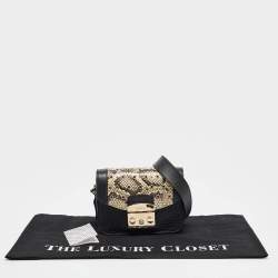 Furla Black/Beige Python Embossed and Leather Mni Metropolis Crossbody Bag