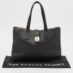 Pre Owned Furla Black Leather Flap Tote
