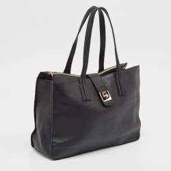 Pre Owned Furla Black Leather Flap Tote