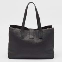 Pre Owned Furla Black Leather Flap Tote