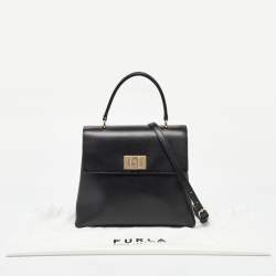 Furla Black Leather 1927 Flap Top Handle Bag