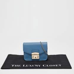 Pre Owned Furla Blue Leather Mini Metropolis Crossbody Bag