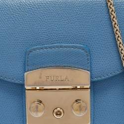 Pre Owned Furla Blue Leather Mini Metropolis Crossbody Bag