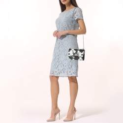 Pre Owned Furla Black/White Leather Floral Print 1927 Mini Crossbody Bag