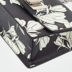 Pre Owned Furla Black/White Leather Floral Print 1927 Mini Crossbody Bag