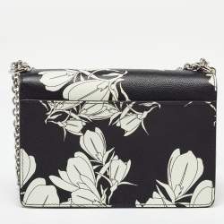 Pre Owned Furla Black/White Leather Floral Print 1927 Mini Crossbody Bag