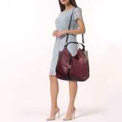 Furla Burgundy/Beige Leather Clasp Shoulder Bag