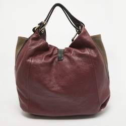 Furla Burgundy/Beige Leather Clasp Shoulder Bag