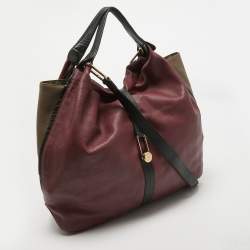 Furla Burgundy/Beige Leather Clasp Shoulder Bag