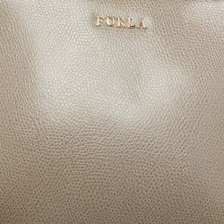 Pre Owned Furla Taupe Grey Leather Camelia Crossbody Bag