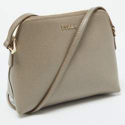 Pre Owned Furla Taupe Grey Leather Camelia Crossbody Bag